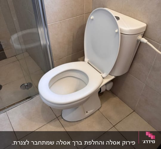 אסלה בחדר אמבטיה עם דלת זכוכית